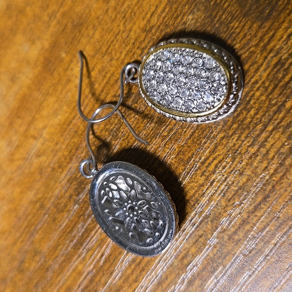 silver and gold toned earrings with gemstones - Picture 3 of 4